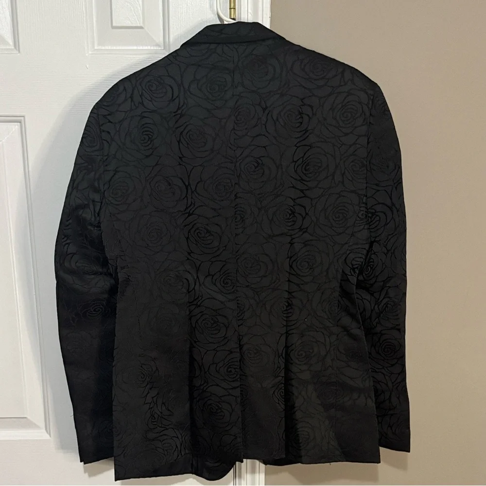 COOFANDY Men’s Black Floral Jacquard Blazer Size M | NWT | Rose Pattern